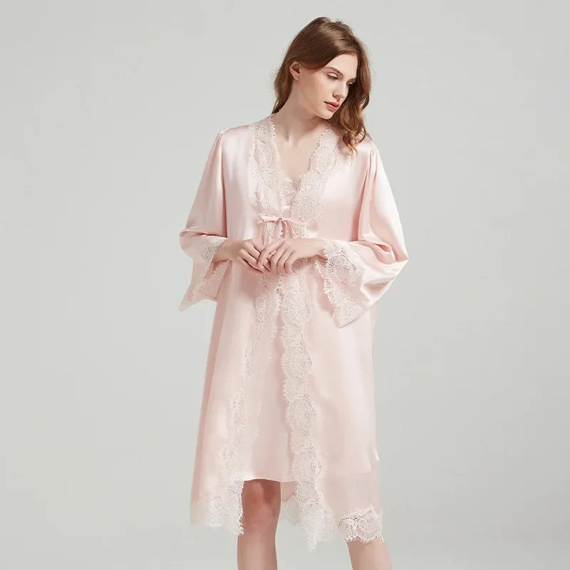 Kimono robe sleepwear en soie Mulberry – matière douce et respirante. rose