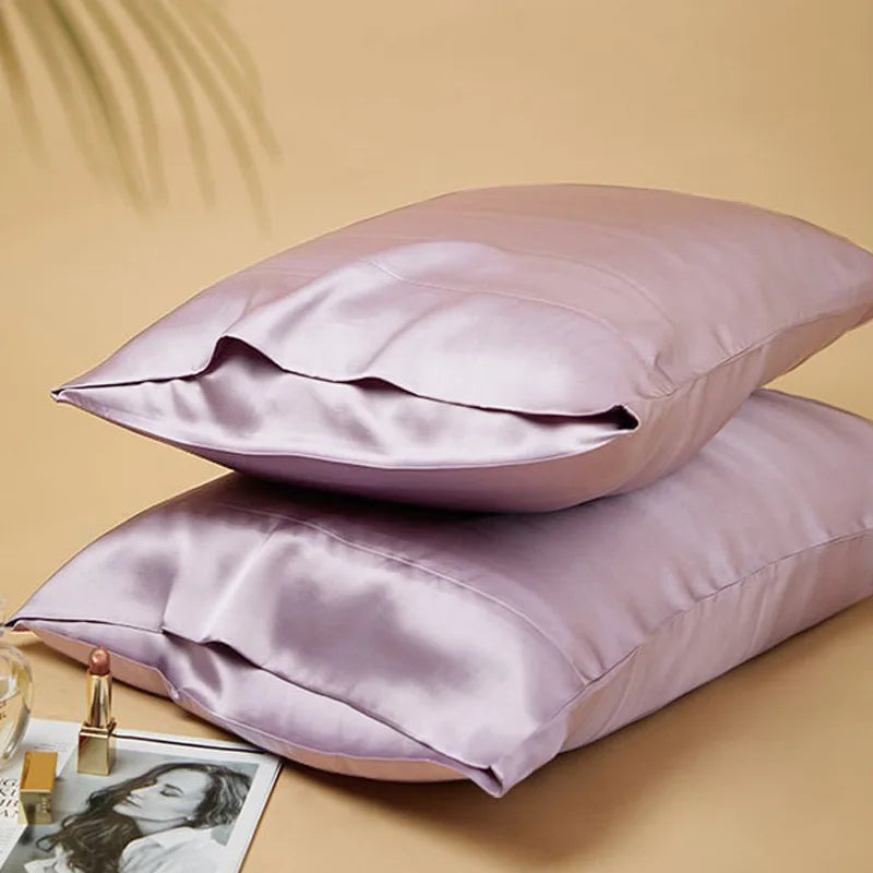 taie d'oreiller en soie porte feuille essence et soie 22 momme 48x74cm Hypoallergenique anti frisottis protège la peau cadeau anniversaire noël fête mariage  couleur rose pâle