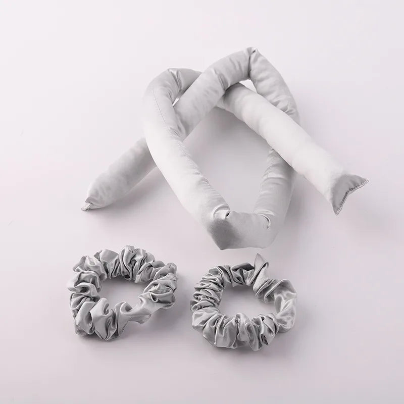 Set bigoudis sans chaleur en soie 22 Momme – bandeau + élastiques