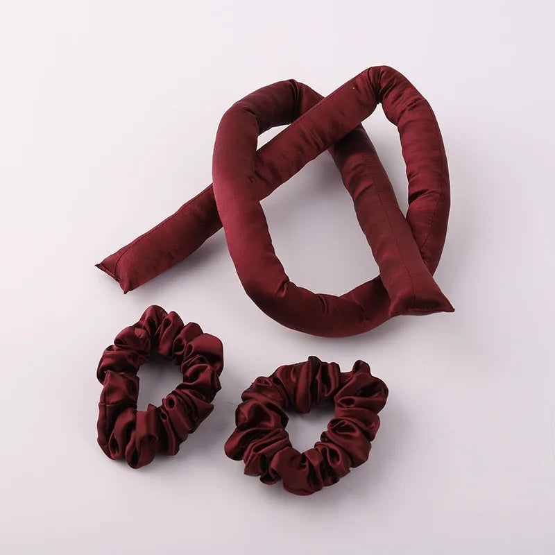 Bigoudis en soie 22 Momme – rouleaux pour boucles sans chaleur bordeau