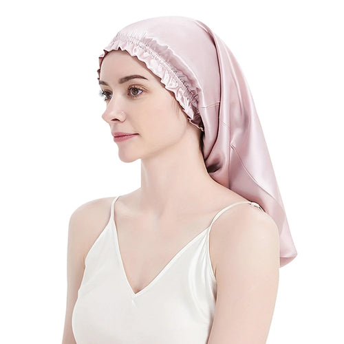 Bonnet en soie 19 Momme ajustable – rose doux cheveux long