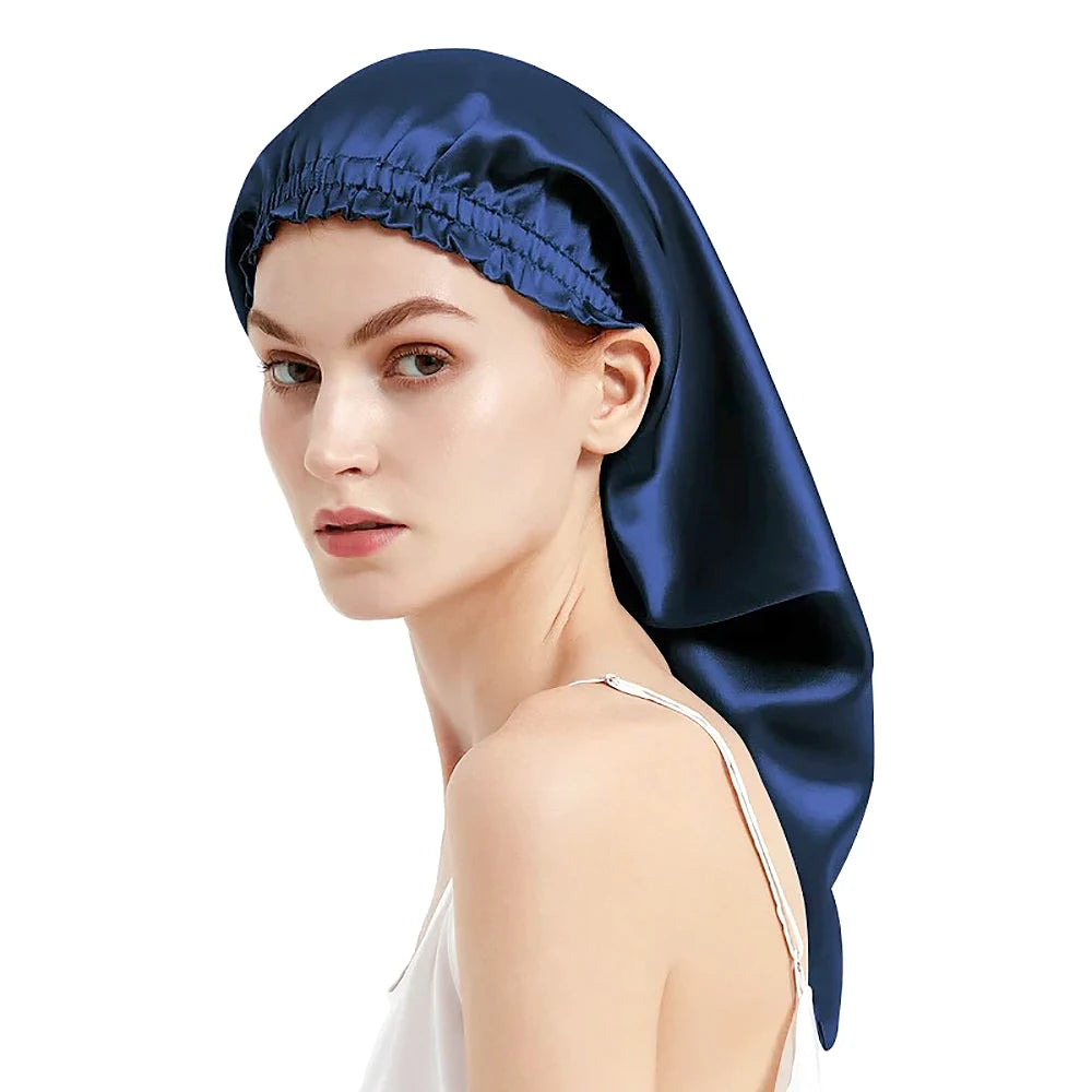 Bonnet de nuit en soie 19 Momme sur oreiller – confort bleu