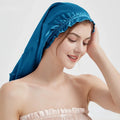 Bonnet de nuit en soie pour cheveux épais bleu