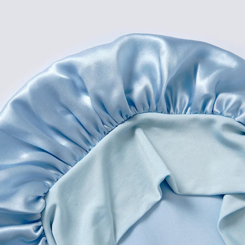 Bonnet de nuit soie 19 Momme certifié Oeko-Tex bleu 