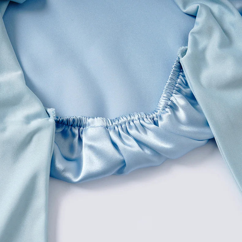 Bonnet de nuit soie 19 Momme certifié Oeko-Tex détails bleu