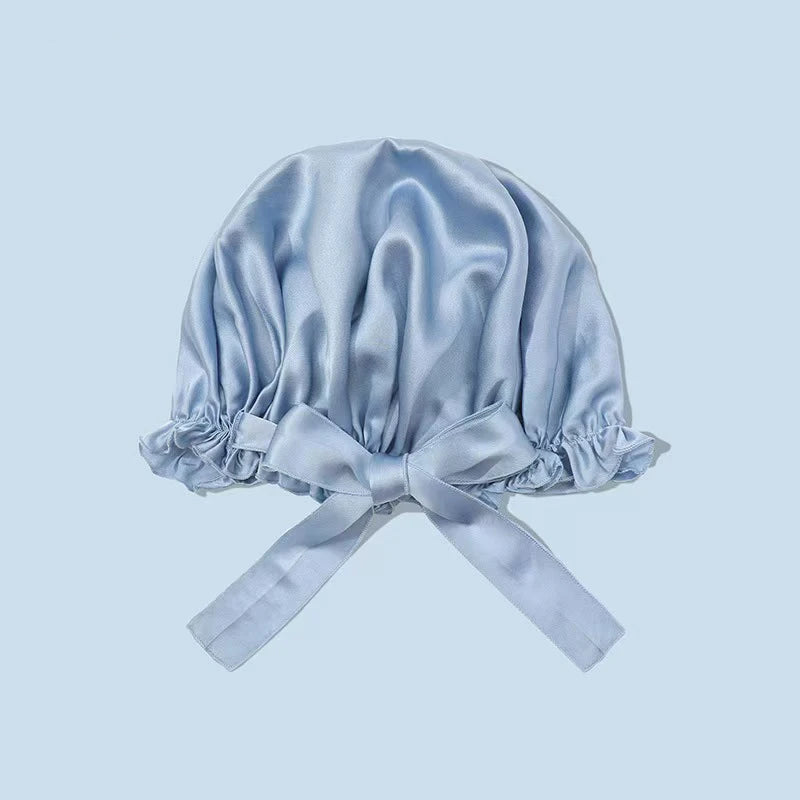 Bonnet en soie 22 mommes Oeko‑Tex – couleur bleu, protège cheveux et cuir chevelu
