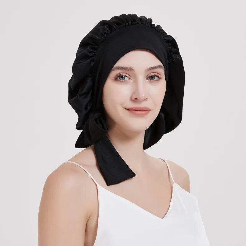 Bonnet de nuit en soie 19 Momme certifié Oeko-Tex noir 