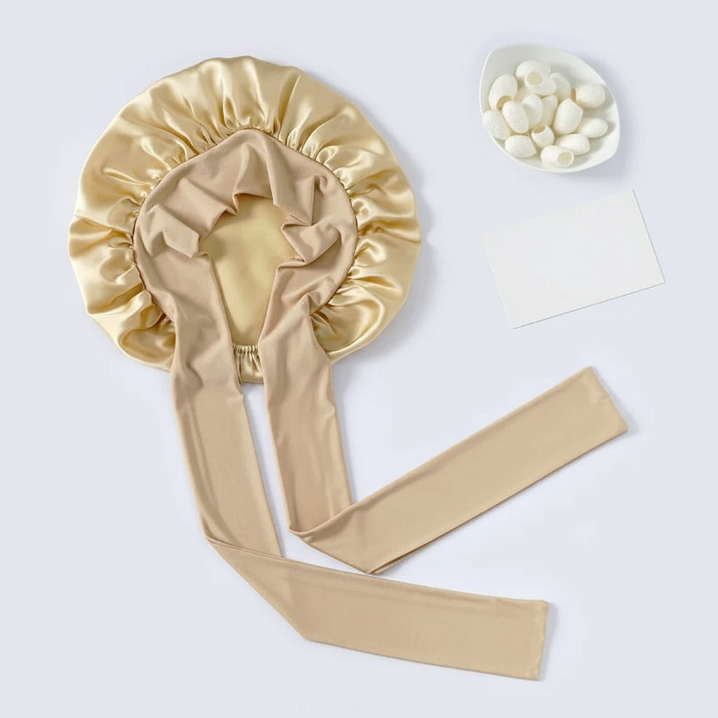 Réduction des frisottis avec bonnet en soie 19 Momme bleige 