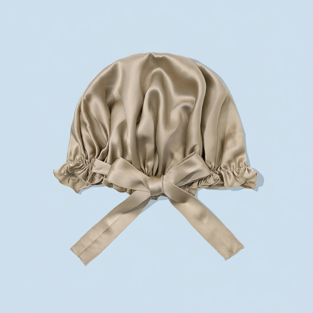 Bonnet en soie 22 mommes Oeko‑Tex – couleur marron, ajustable, soin cheveux et peau