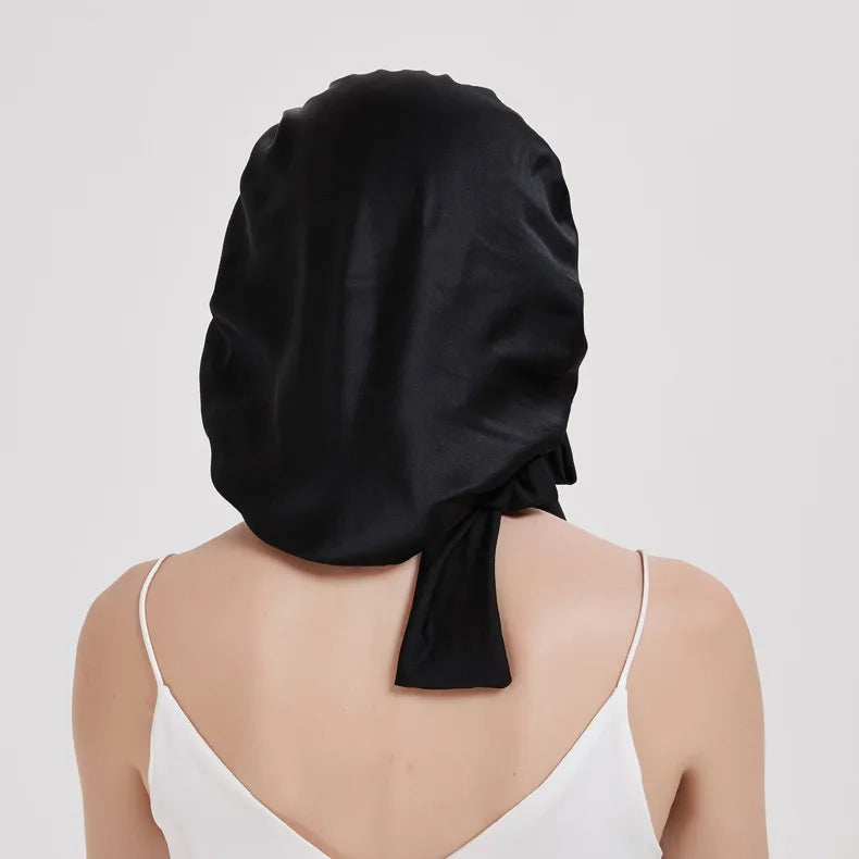 Packaging bonnet de nuit en soie 19 Momme certifié Oeko-Tex noir