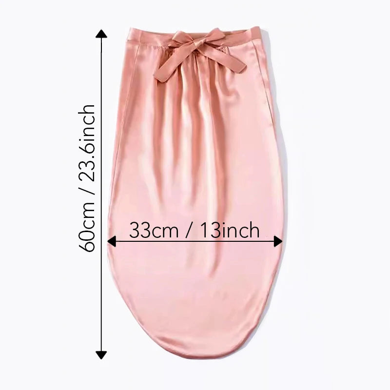 Bonnet de sommeil en soie rose avec ajustement pour cheveux longs 60X33CM