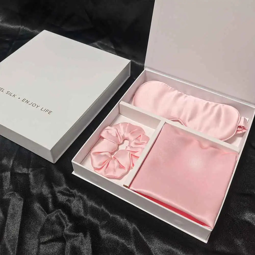 Taie en soie + masque sommeil en soie + chouchou en soie