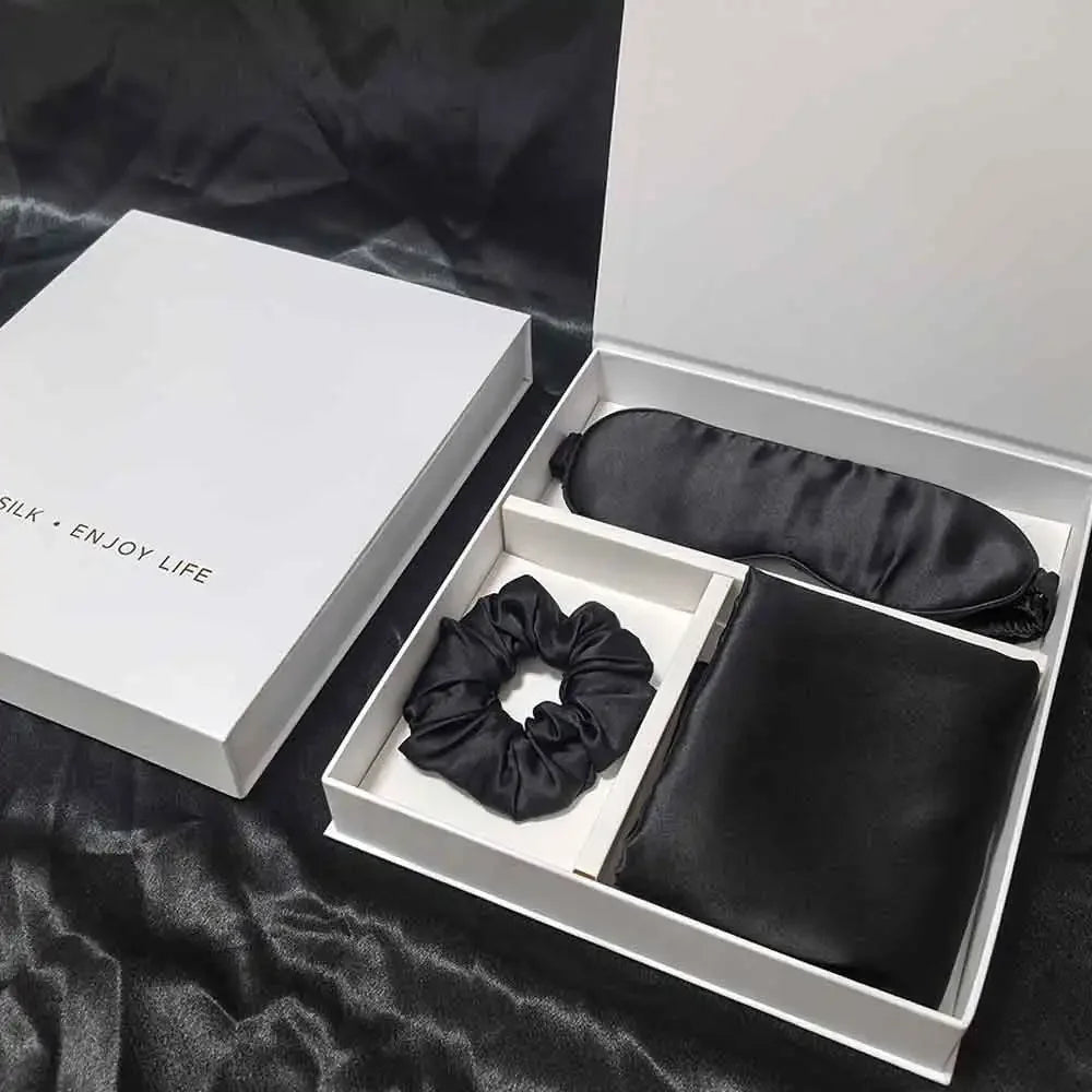 Taie en soie + masque sommeil en soie + chouchou en soie