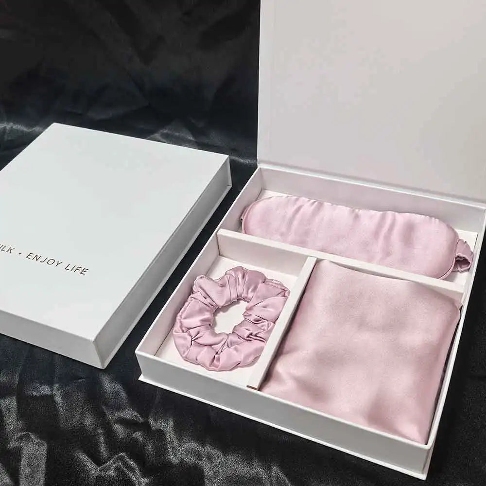 Taie en soie + masque sommeil en soie + chouchou en soie