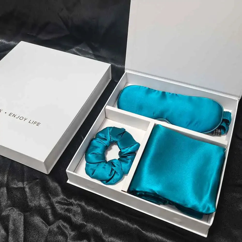 Taie en soie + masque sommeil en soie + chouchou en soie