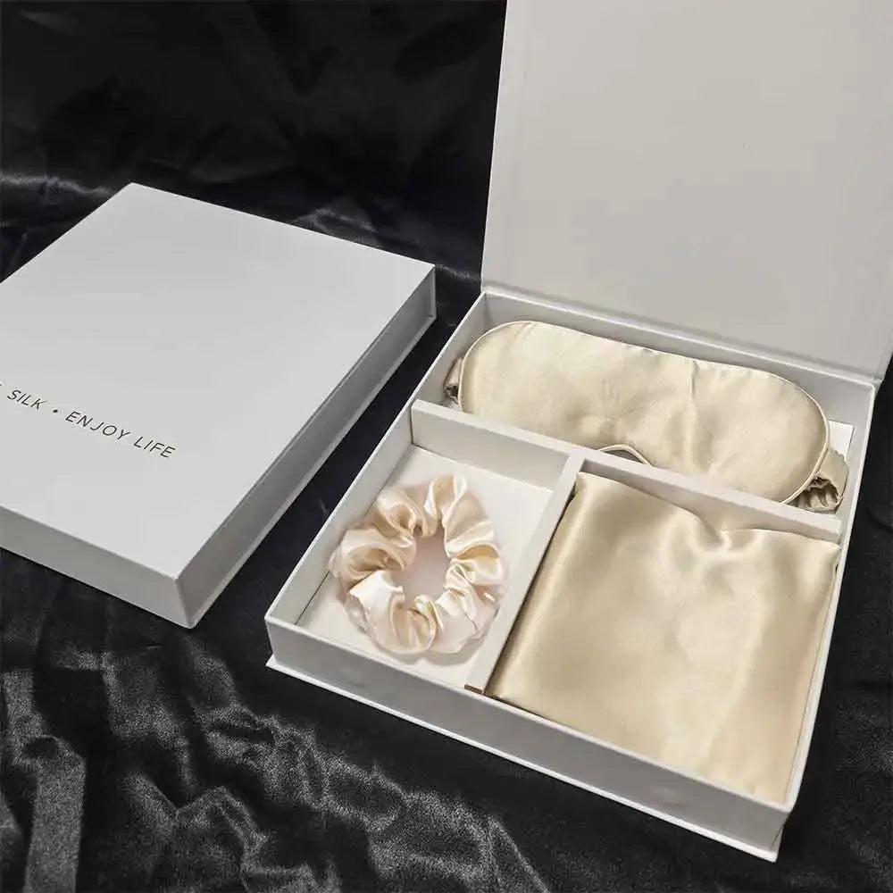 Taie en soie + masque sommeil en soie + chouchou en soie