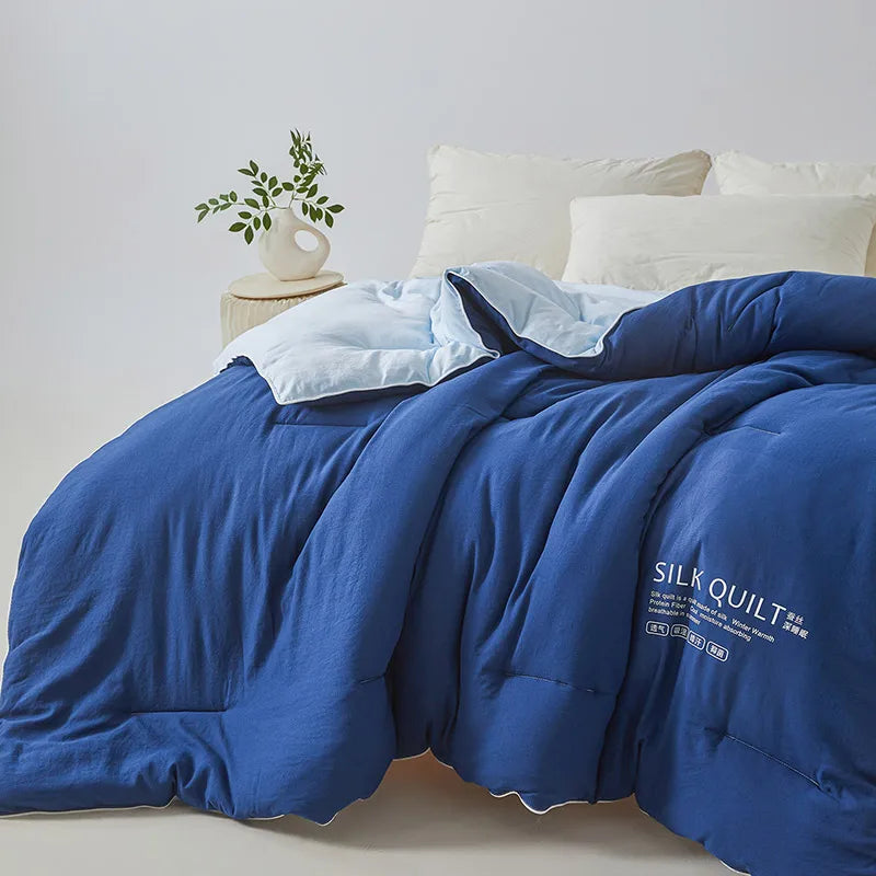 Couette en soie de mûrier couleur blanc premium bleu