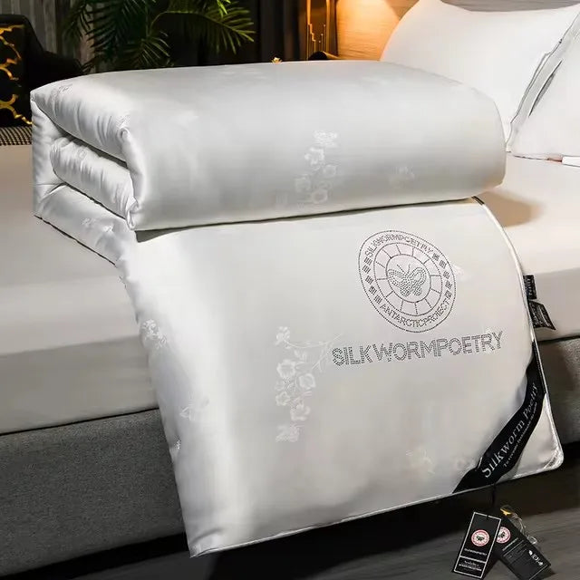 Couette d’hiver en soie de mûrier 100 % naturelle, garnissage 5 kg blanc