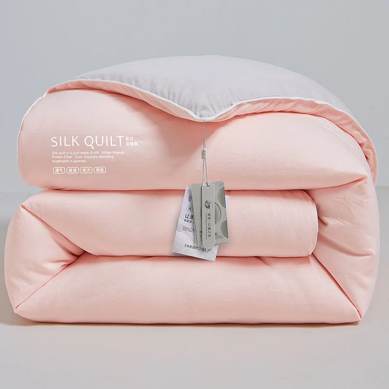 Couette en soie de mûrier avec housse en coton doux rose