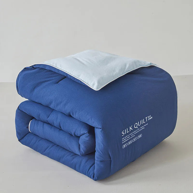 Couvre-lit en soie de mûrier design chic bleu