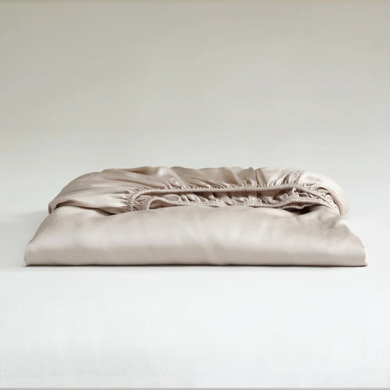 Drap housse en soie avec bande élastique renforcée pour maintien optimal BEIGE 