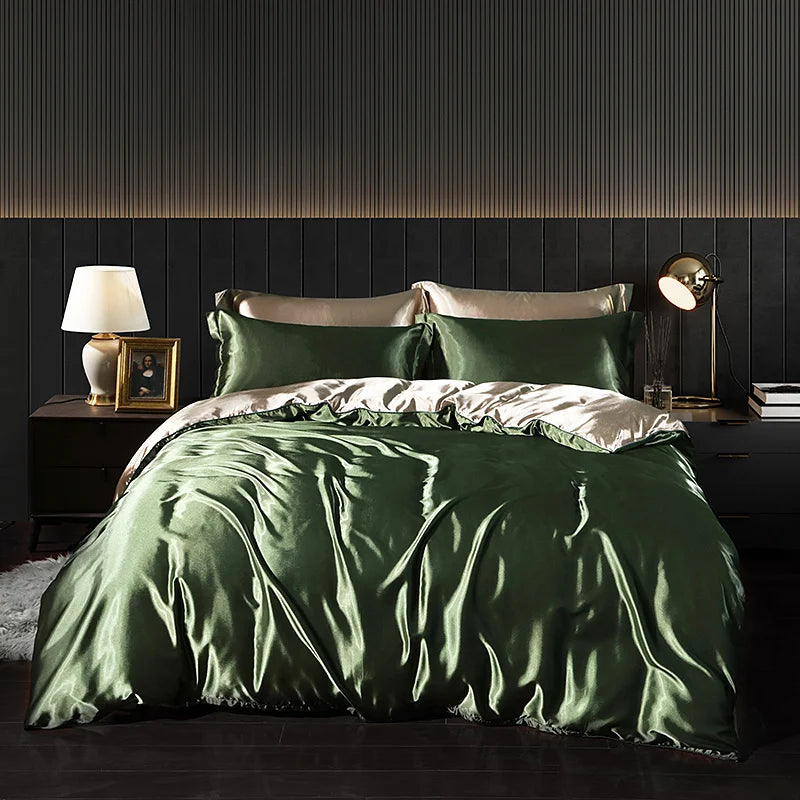 Drap housse en soie de mûrier haut de gamme vert et or 