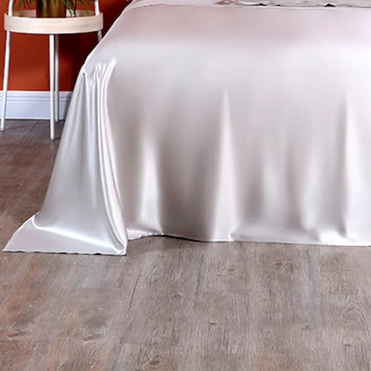 Drap plat en soie de mûrier taille King blanc