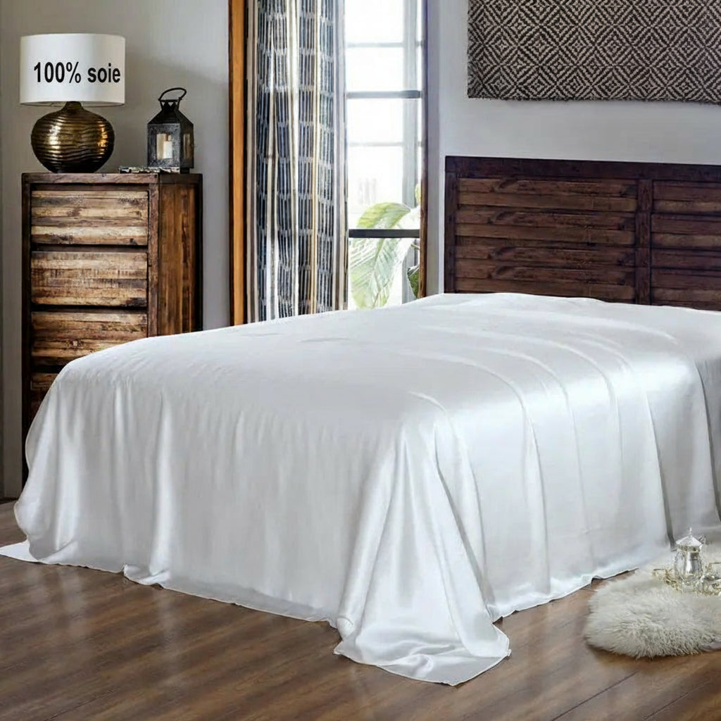 Drap plat en soie de mûrier 19 momme blanc 