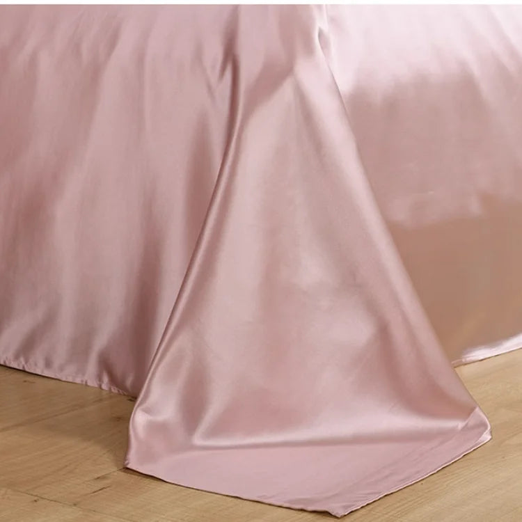 Drap plat en soie de mûrier taille Queen rose 