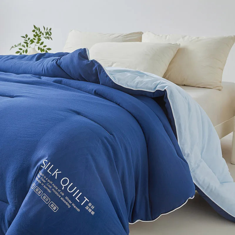 Duvet en soie de mûrier pour literie maison haut de gamme bleu