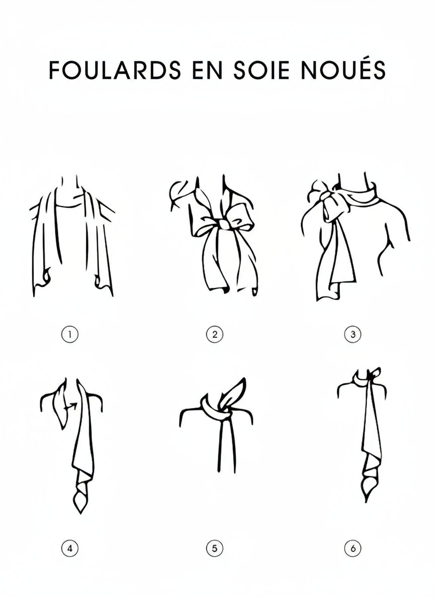 Écharpe en soie portée autour du cou femme