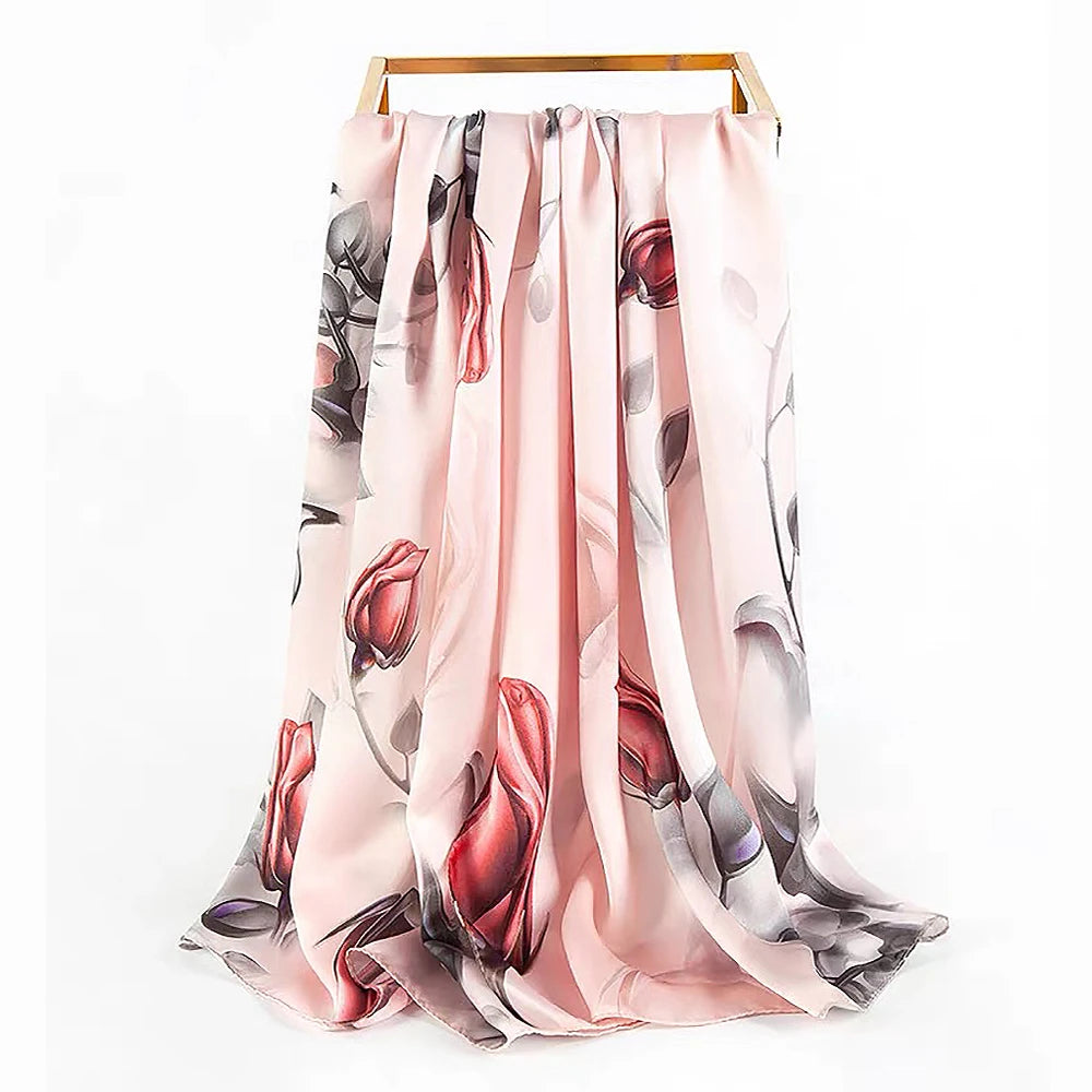 Écharpe longue en soie de mûrier 100 % naturelle 53×170 cm rose