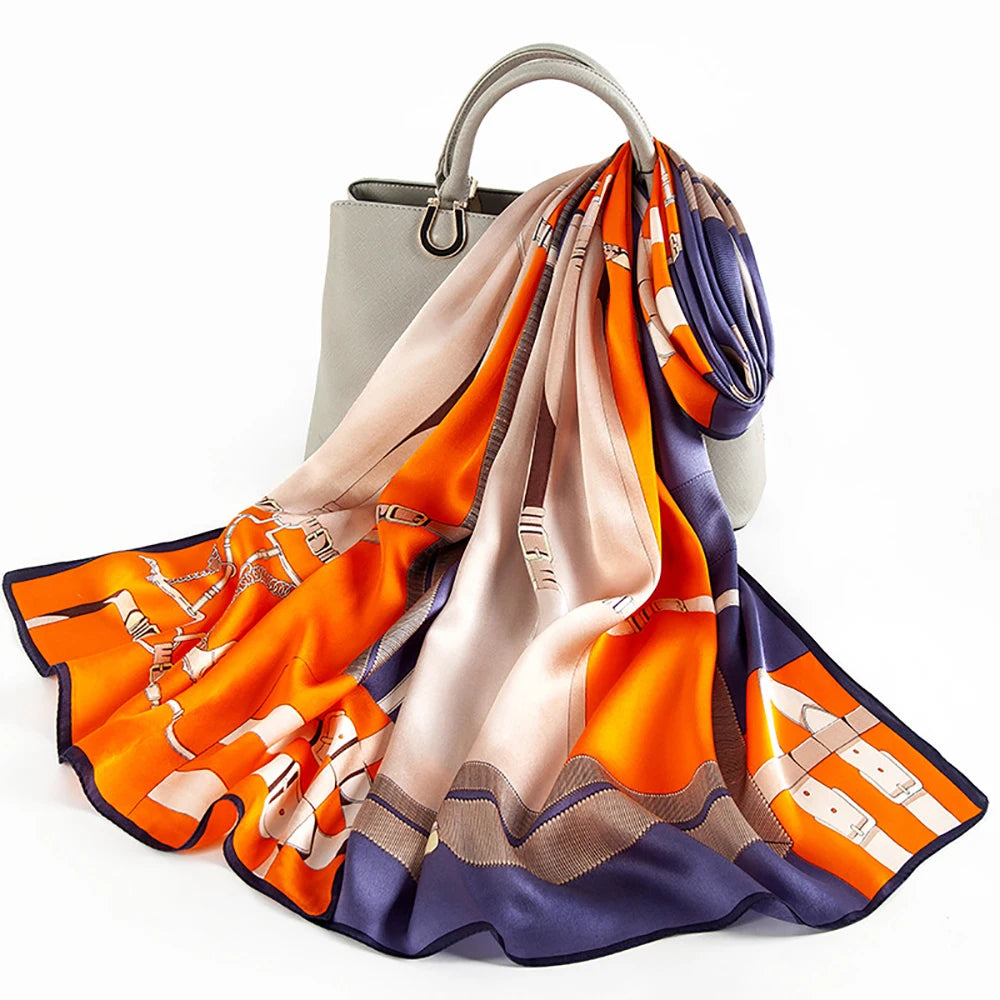 Écharpe en soie avec look élégant orange bleu