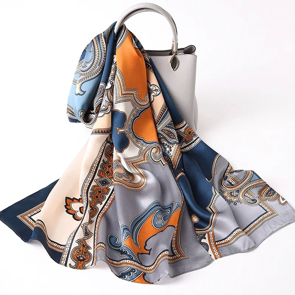 Écharpe en soie pour look quotidien bleu orange