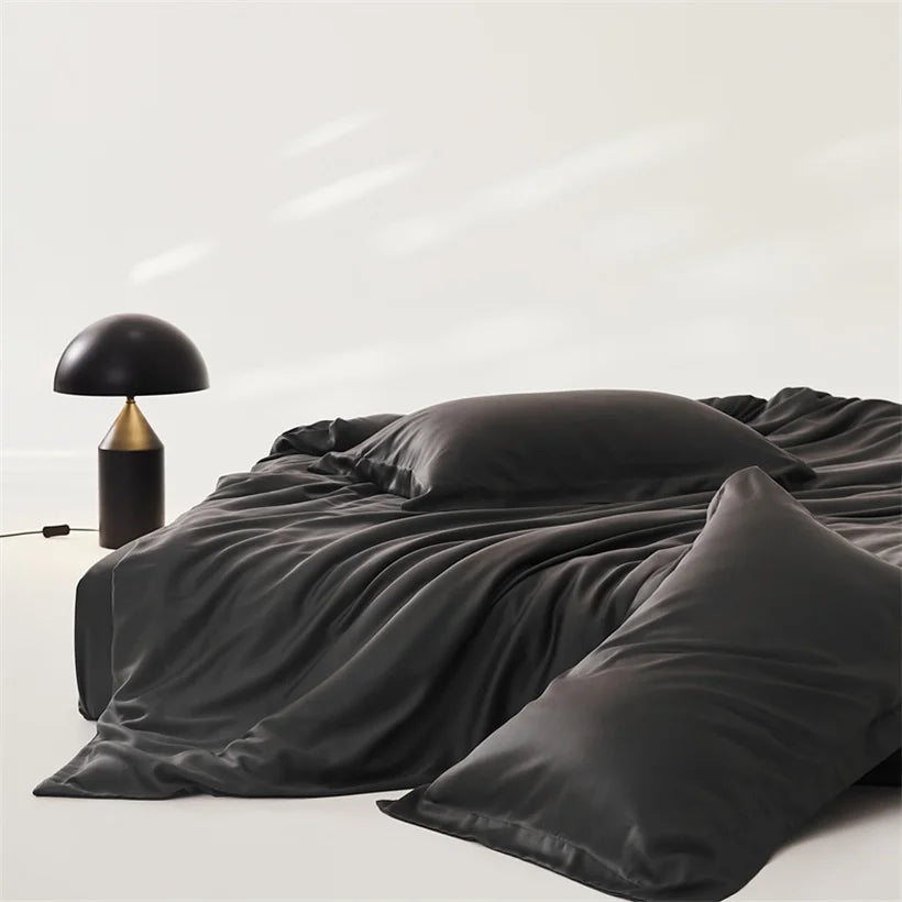 Ensemble housse de couette soie 3 pièces noir