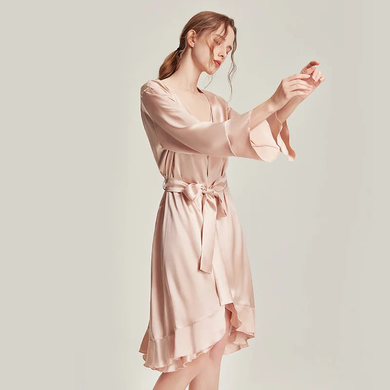 Kimono et nuisette femme luxe en soie PECHE
