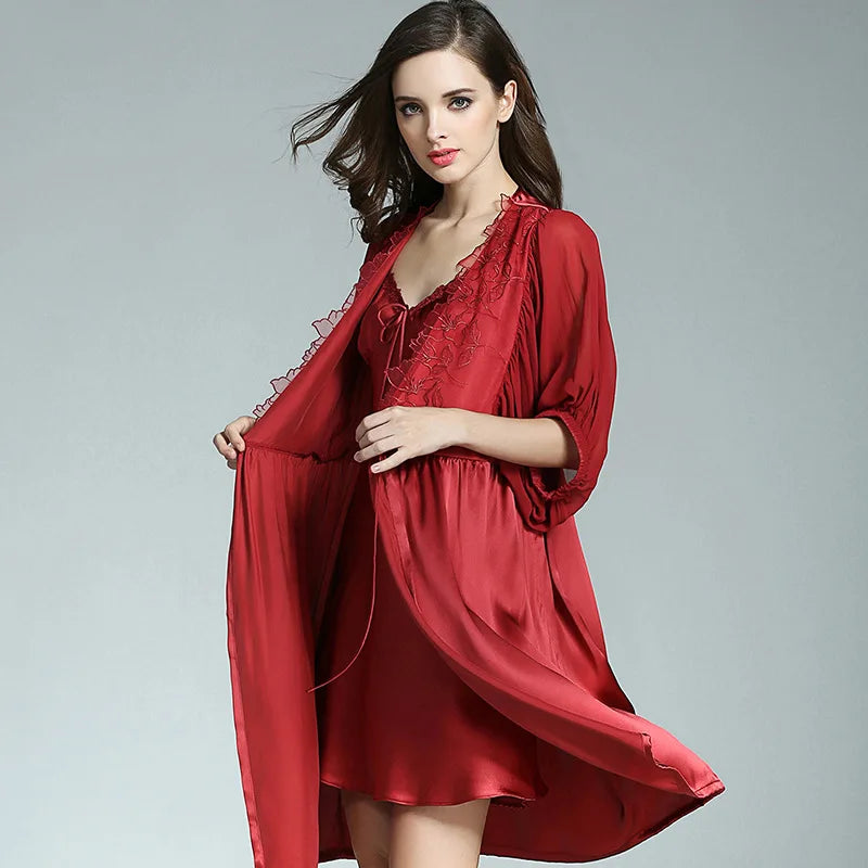 kimono soie peignoir nuit ROUGE 