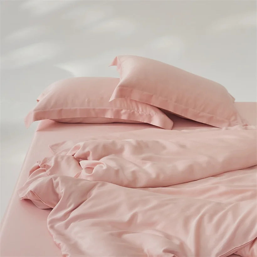 Fermeture zippée housse de couette en soie rose