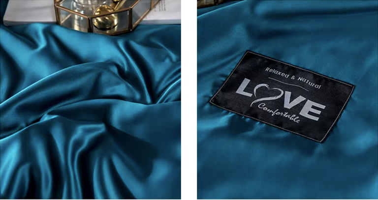 Finitions premium de la couette d’été en soie bleu