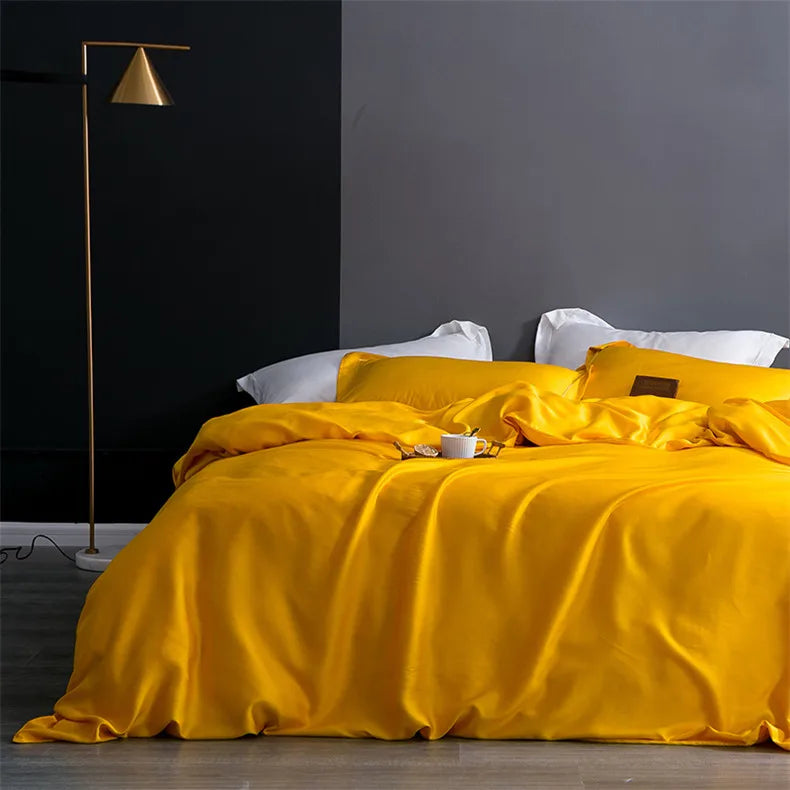 Housse de couette en soie naturelle – taille Double jaune