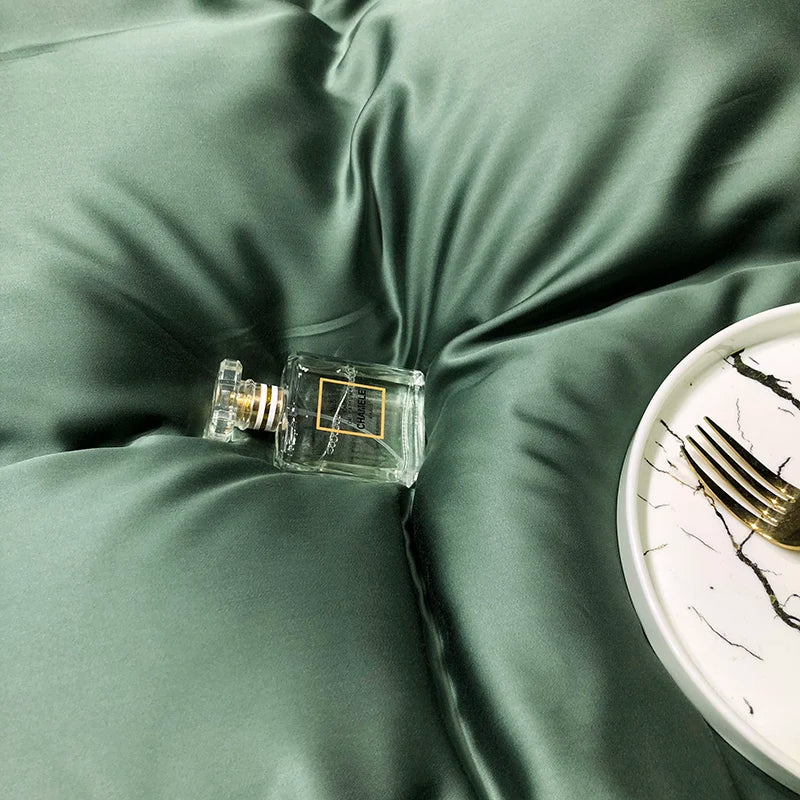 Housse de couette en soie naturelle taille Double 200x200 vert kaki