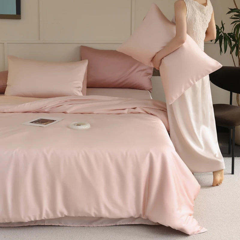 housse de couette en soie avec finitions haut de gamme rose