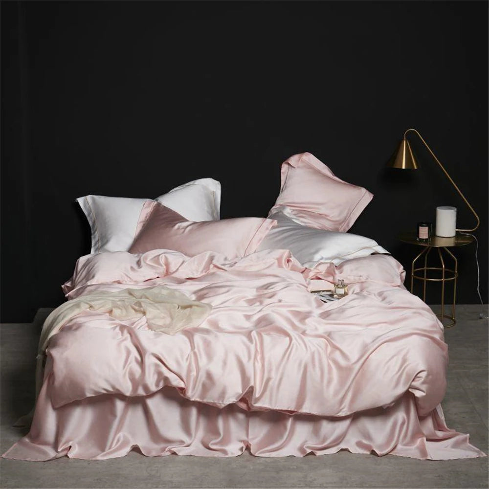 Housse de couette en soie avec finitions haut de gamme rose