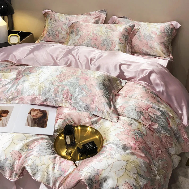Housse de couette en soie florale pour literie élégante ROSE