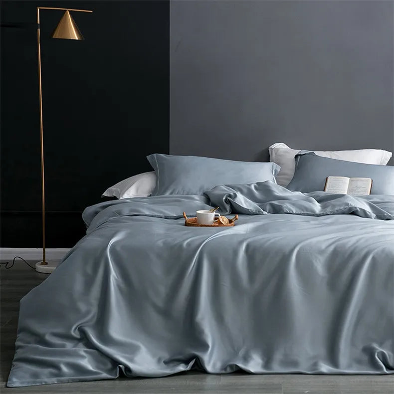 Housse de couette en soie naturelle – taille King bleu