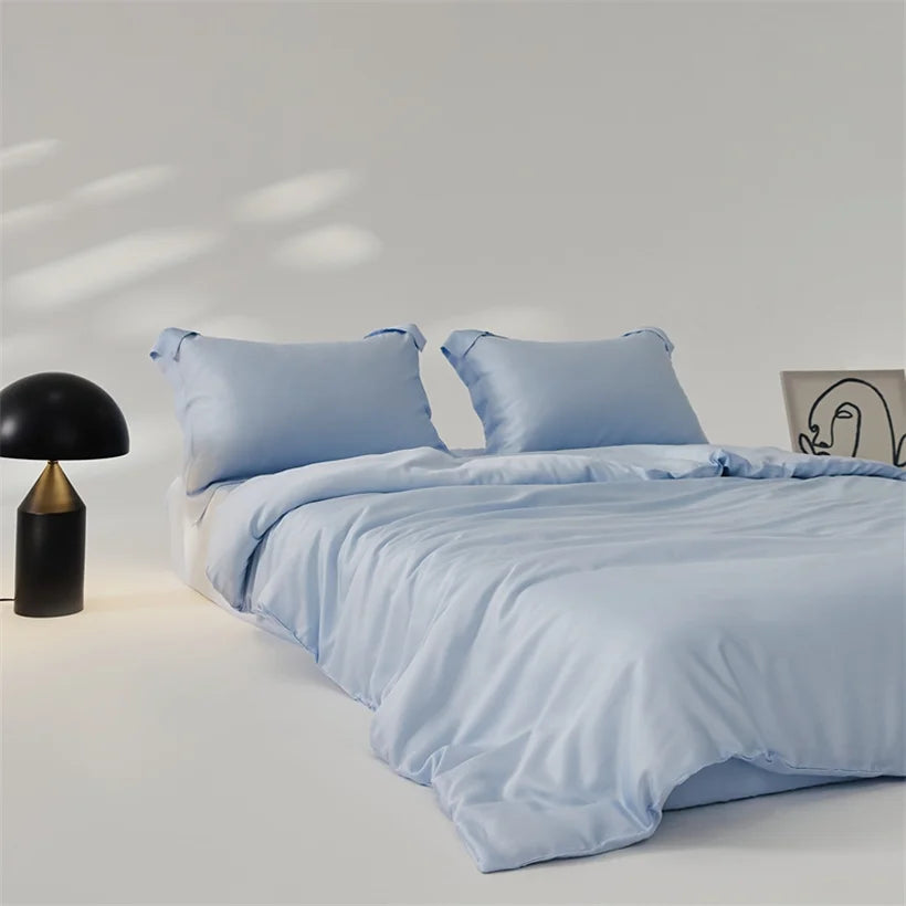 Housse de couette en soie de mûrier naturelle bleu