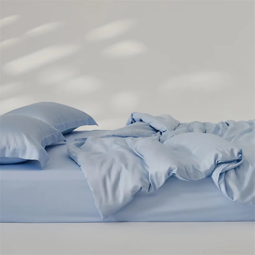 Housse de couette en soie de mûrier naturelle bleu 