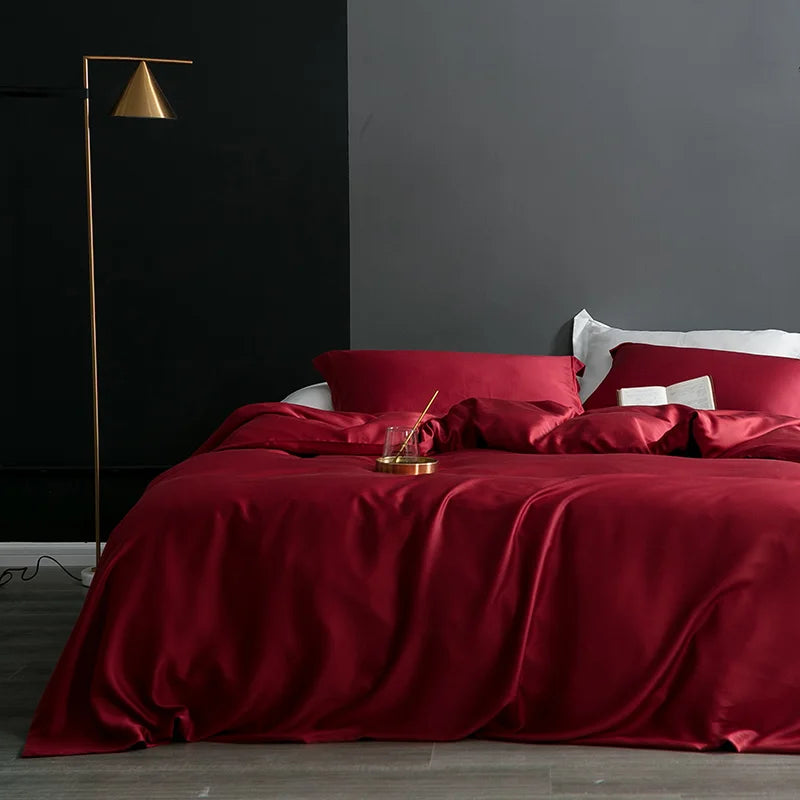 Housse de couette en soie naturelle couleur unie rouge