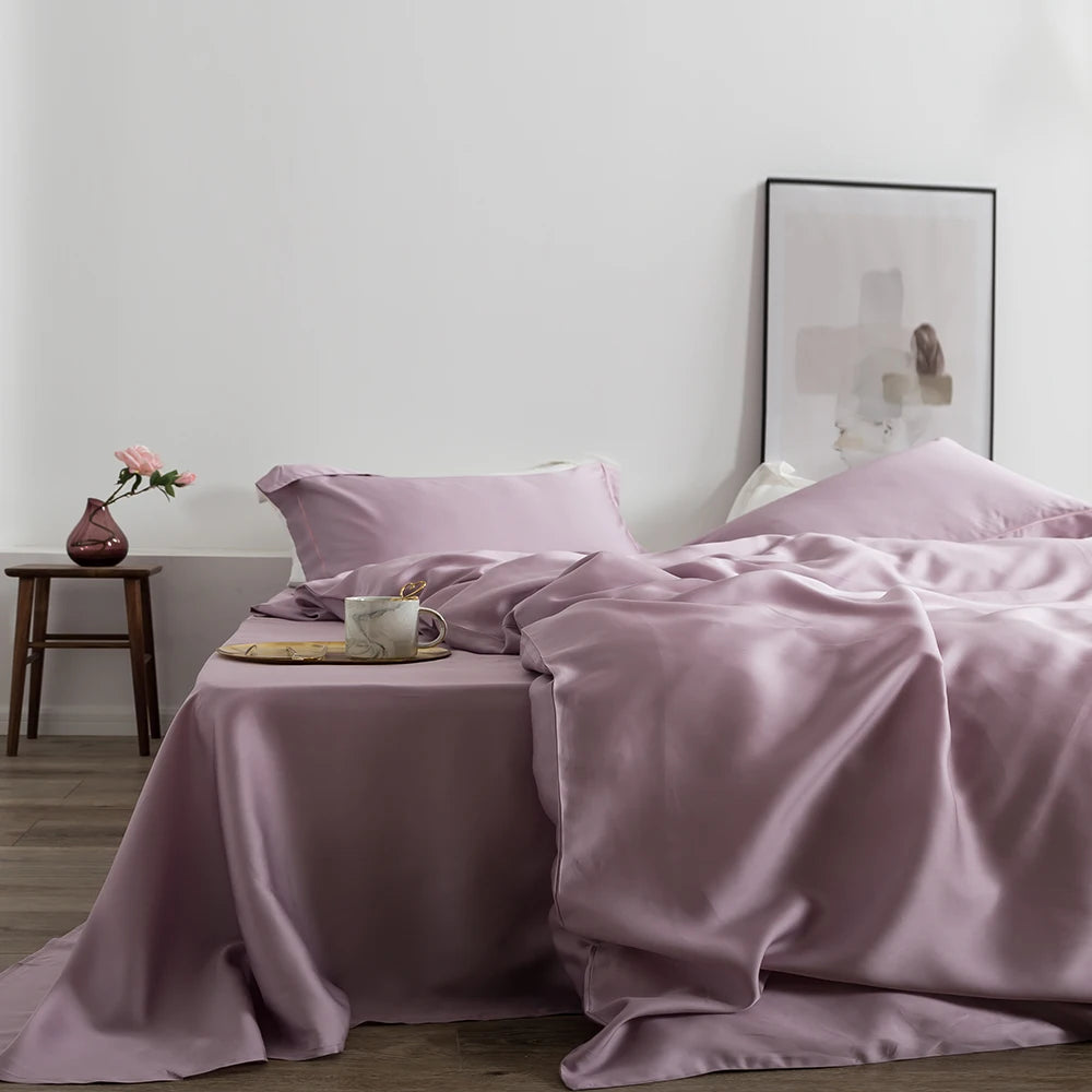 Housse de couette en soie naturelle de Mûrier lisse et brillante, finition haut de gamme rose