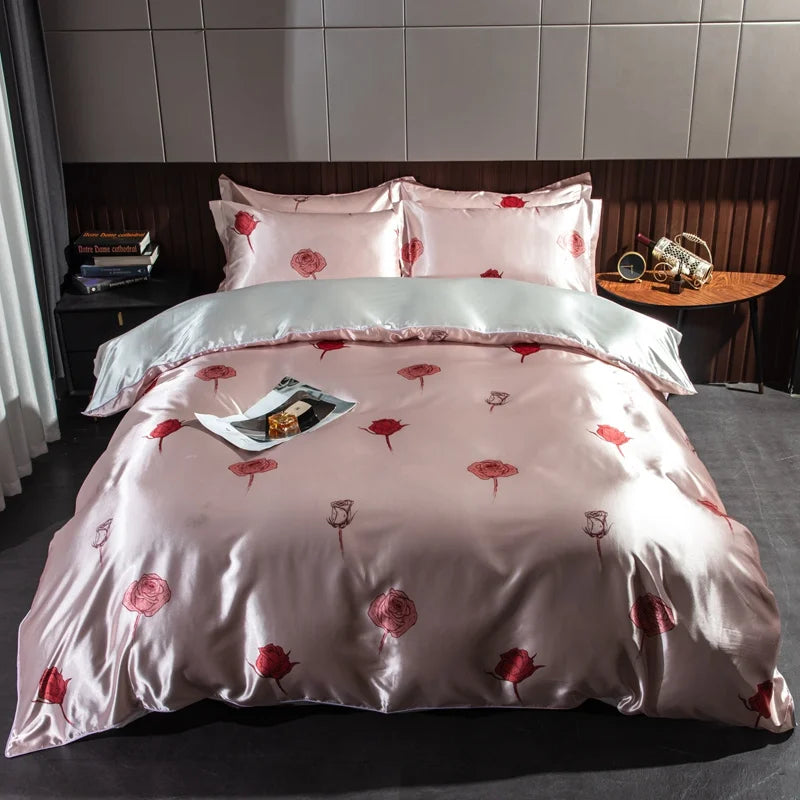 Housse de couette en soie de mûrier motif romantique ROSE